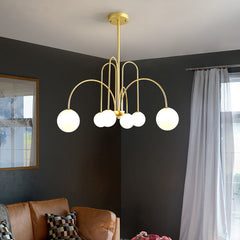 Aeyee Glass Globe Chandelier, Modern Pendant Light, Mid-Century Hanging Light for Dining Room Living Room Gold Finish