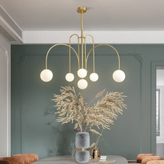 Aeyee Glass Globe Chandelier, Modern Pendant Light, Mid-Century Hanging Light for Dining Room Living Room Gold Finish