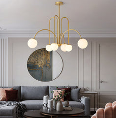 Aeyee Glass Globe Chandelier, Modern Pendant Light, Mid-Century Hanging Light for Dining Room Living Room Gold Finish