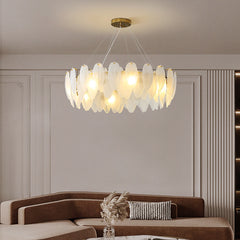 Aeyee Modern Feather Shaped Glass Chandelier, Elegant Glass Pendant Light Fixture, Adjustable Hanging Light for Living Room Bedroom