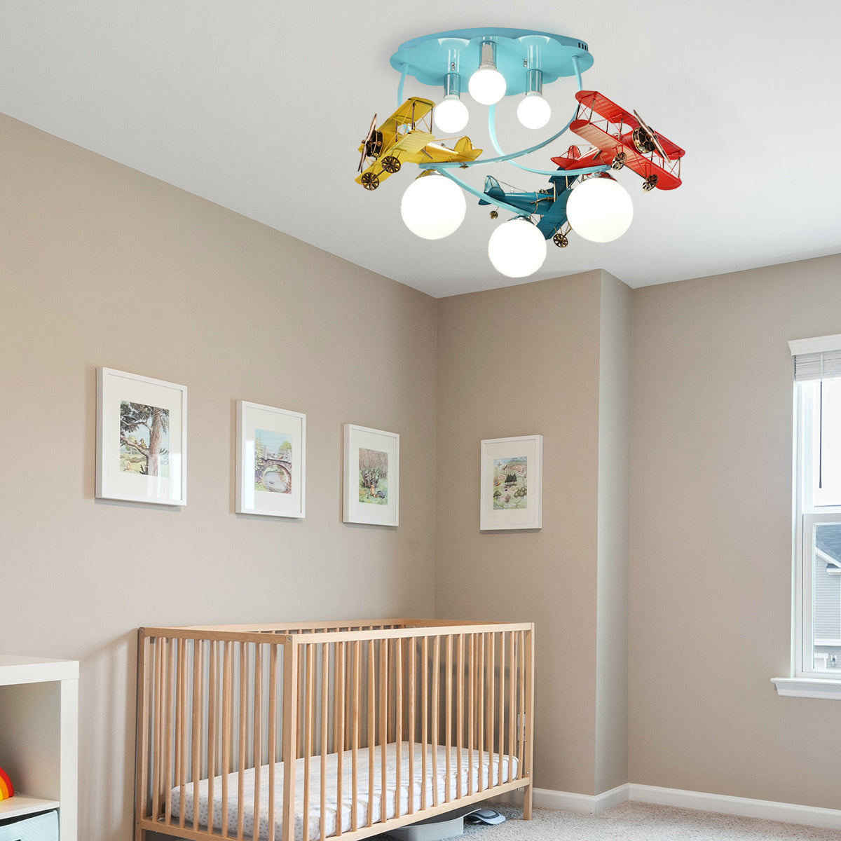 Aeyee Children's Bedroom Ceiling Light, Blue Aircraft Chandelier