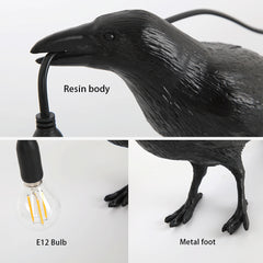 Aeyee Rustic Crow Wall Sconce, Plug in Crow Light, Resin Farmhouse Decorative Wall Light Black Finish