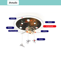 Aeyee Creative Space Theme Flush Mount Ceiling Light LED Cartoon Hanging Lamp, Dimmable Round Astronaut Ceiling Light