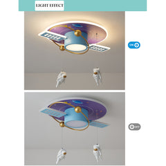 Aeyee Creative Space Theme Flush Mount Ceiling Light LED Cartoon Hanging Lamp, Dimmable Round Astronaut Ceiling Light