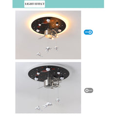 Aeyee Creative Space Theme Flush Mount Ceiling Light LED Cartoon Hanging Lamp, Dimmable Round Astronaut Ceiling Light