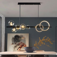 Modern LED Hanging Light - Aeyee Glass Globe Island Light, 7 Lights Chandelier, Elegant Dining Room Pendant Light (Black, Clear Shade)