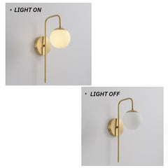 Modern Brass Wall Sconce - Aeyee Elegant Wall Sconce Lighting Gooseneck Arm 1 Light Wall Lamp with Globe Glass Shade