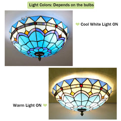 Tiffany Style Ceiling lamp -Aeyee Blue Stained Glass Flush Mount Ceiling Light Fixtures 15.7" Elegant Hanging Lamp for Entrance, Kitchen, Bedroom