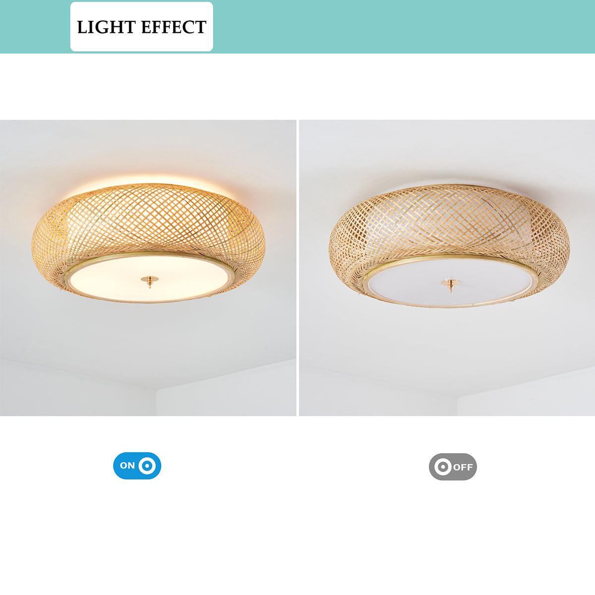 Bamboo Flush Mount Ceiling Light - Aeyee Handwoven Rattan Light Fixtur ...