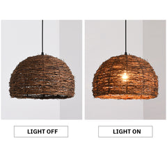 Rattan Pendant Light Fixture - Aeyee Beach Wicker Chandelier1 Lights Dome Woven Hanging Light for Kitchen Island Nursery in Brown