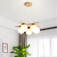 Modern Wood Chandelier - Aeyee Glass Hanging Lamp,Elegant Molecular Lights,Globe Pendant Lamp for Dining Room Living Room