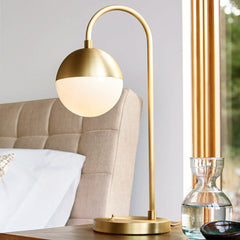 Aeyee Modern Gold Brass Table Lamp Elegant Night Light with White Glass Globe Shade, Mid-Century Bedside Lamp for Bedroom Office Nightstand