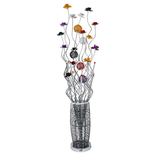 Aeyee Modern Flower Vase Floor Lamp, Aluminium Elegant Standing Lamp, 7 Lights Decorative Floor Lighting for Living Room Bedroom Silver Finish