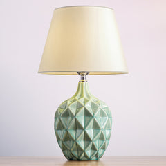 Aeyee Ceramic Table Lamps Modern Night Light with Fabric Lampshade, Green Base, 1 Light Adorable Bedside Desk Lamp for Bedroom Nightstand