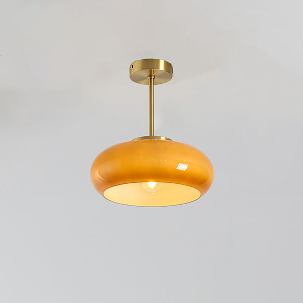 Spaanse houten lamp, wand- plafondlamp met amber glas | Vintage - Retro