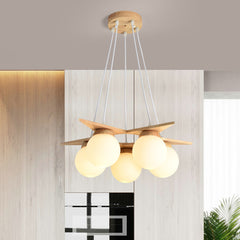 Modern Wood Chandelier - Aeyee Glass Hanging Lamp,Elegant Molecular Lights,Globe Pendant Lamp for Dining Room Living Room