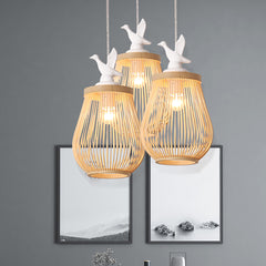 Bird Shaped Island Chandelier - Aeyee Bamboo Hanging Light with Adjustable Cord, Unique Pendant Light Fixture