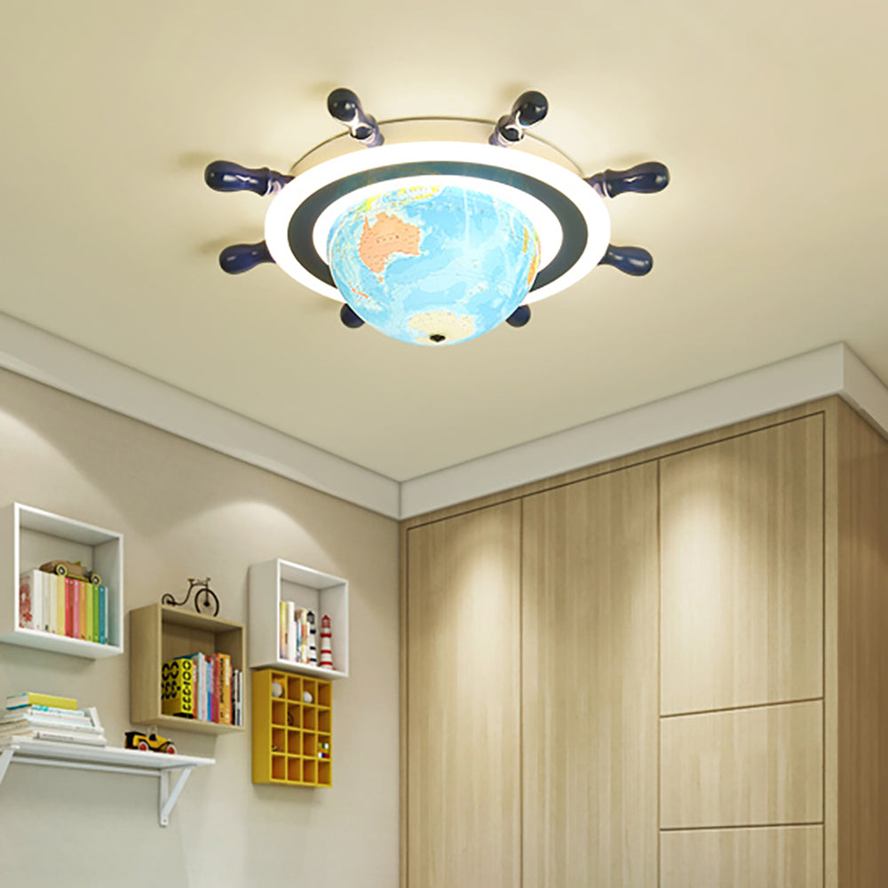 Kids Ceiling Light With Earth Deco Aeyee Nautical Theme Flush Mount