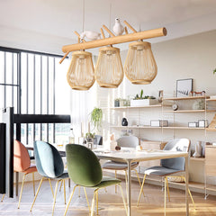 Bird Shaped Island Chandelier - Aeyee Bamboo Hanging Light with Adjustable Cord, Unique Pendant Light Fixture