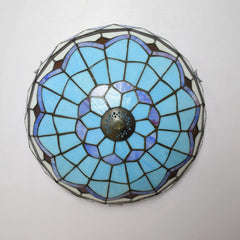 Tiffany Style Ceiling lamp -Aeyee Blue Stained Glass Flush Mount Ceiling Light Fixtures 15.7" Elegant Hanging Lamp for Entrance, Kitchen, Bedroom