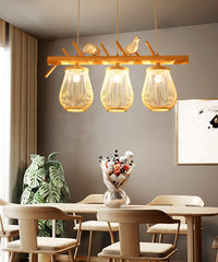 Bird Shaped Island Chandelier - Aeyee Bamboo Hanging Light with Adjustable Cord, Unique Pendant Light Fixture