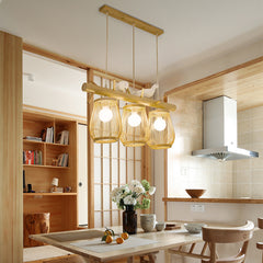 Bird Shaped Island Chandelier - Aeyee Bamboo Hanging Light with Adjustable Cord, Unique Pendant Light Fixture