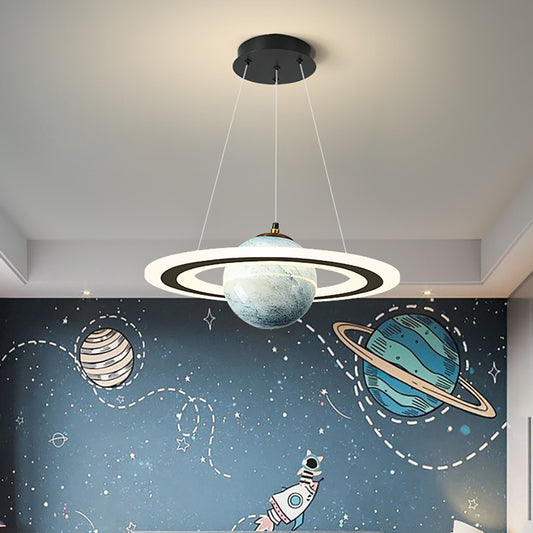 Planet Chandelier - Aeyee Globe Pendant Light, Glass LED Hanging Light Fixture, Remote Control, Cartoon Pendant Lamp for Children's Bedroom Nursery