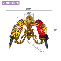 Tiffany Wall Sconce - Aeyee Parrot Design Wall Light with Stained Glass Shade 2 Lights Birds Wall Lamp for Porch Bedroom