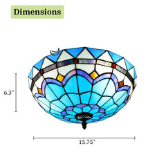 Tiffany Style Ceiling lamp -Aeyee Blue Stained Glass Flush Mount Ceiling Light Fixtures 15.7" Elegant Hanging Lamp for Entrance, Kitchen, Bedroom