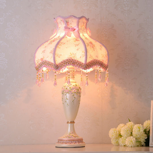 Aeyee Lovely Table Lamp with Fabric Lampshade, Antique Flower Decorative Bedside Desk Lamp, Handmade Night Light for Bedroom Nightstand