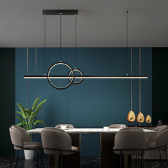 Modern LED Pendant Light Fixture - Aeyee Linear Shaped Island Light, Dimmable Chandeliers, Ring Aluminum Hanging Lamp for Dining Room